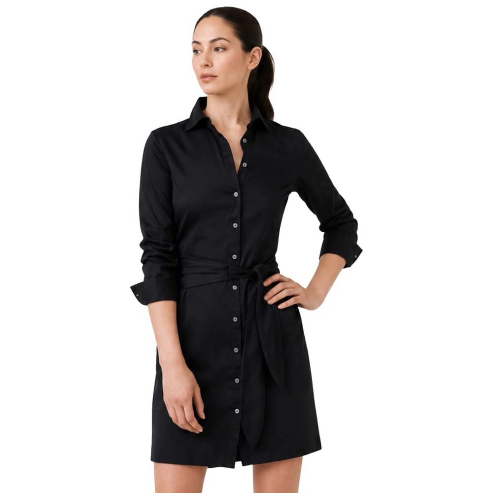 UNTUCKit Dress Size 2 Black Angela Button Down Shirt Long Sleeve Waist Tie